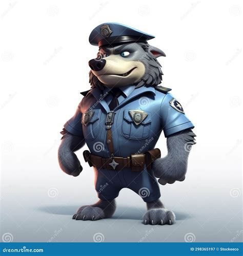 Polícia De Lobo : Um Personagem Berrypunk No Cinema4d Ilustração Stock