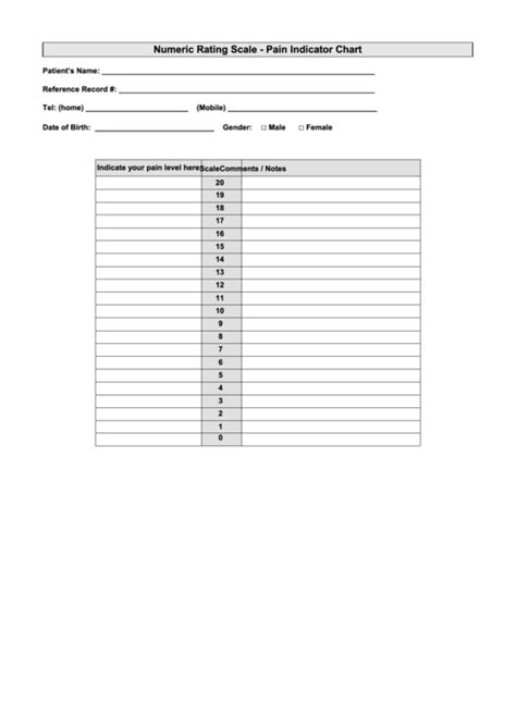 Numeric Rating Scale Pain Indicator Chart Template printable pdf download