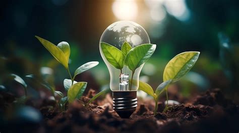 Premium Photo Glowing Light Bulb With Green Plant Growing Eco Concept