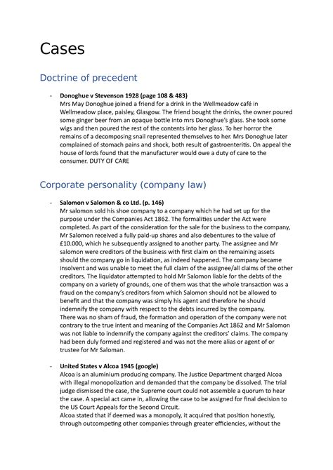 International Business Law Cases Cases Doctrine Of Precedent