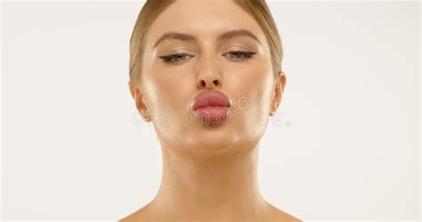 Model Showcasing Full Pouty Lips For Cosmetic Enhancement Ads Stock