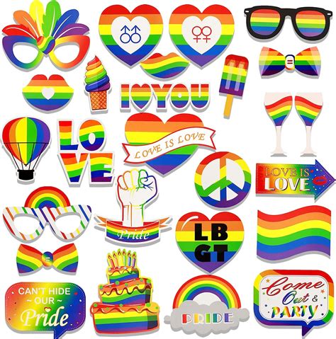 HOWAF Gay Pride Photo Booth Props LGBTQ Paper Cutout Selfie Props For