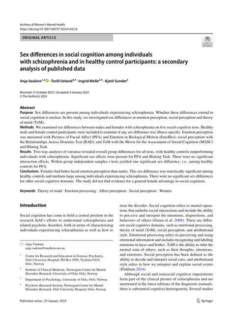 PDF Sex Differences In Social Cognition Among Individuals With