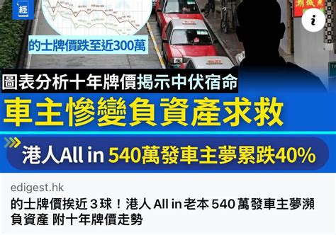 的士牌價跌至近300萬 車主慘變負資產求救 540萬發車主夢累跌40 Lihkg 討論區