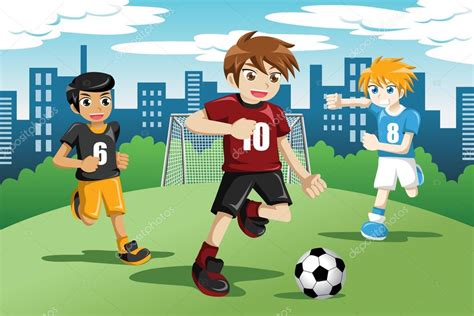 Niños Jugando Al Fútbol — Vector De Stock 46680393 — Depositphotos