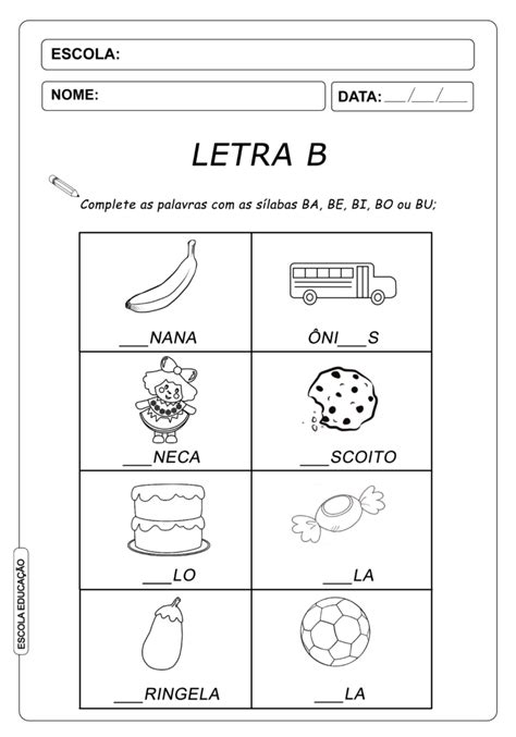 Atividades de Alfabetização Famílias Silábicas Para Imprimir