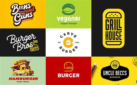 the logos for burgers are all different colors