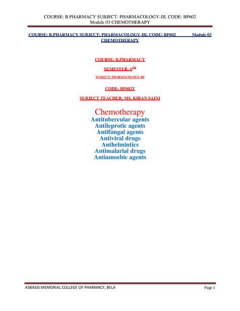 Antitubercular agents Antileprotic agents Antifungal agents Antiviral drugs - Module 03 ...