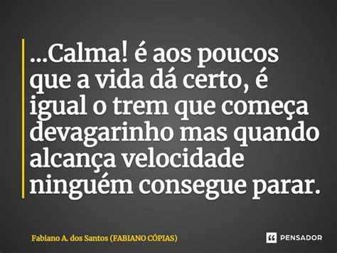 Calma é Aos Poucos Que A Vida Fabiano A Dos Santos Pensador