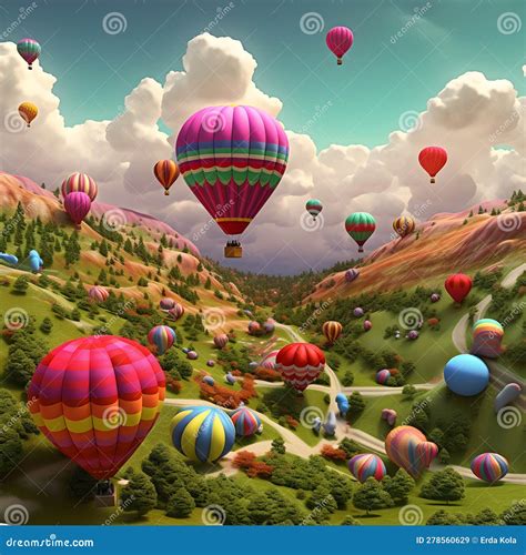 Generative Ai Illustrations Colorful Hot Air Balloons Flying Over