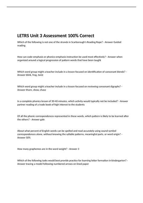 Letrs Unit 3 End Of Unit Assessment