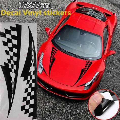 17x77cm Black Car Decal Vinyl Graphics Stickers Hood Decals Checkered ...