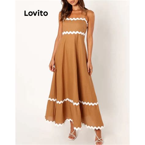 Lovito Vestido Elegante Fita Lisa E Contrastante Para Mulheres