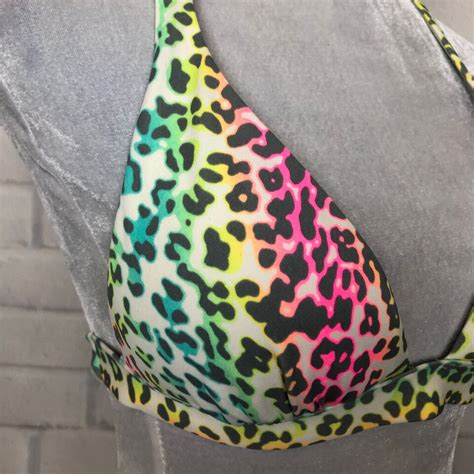 Victorias Secret Colorful Leopard Print Bikini Swim Top Size S Halter