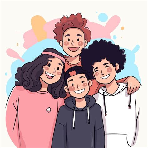 Grupo feliz de amigos niños y niñas sonrientes ilustración vectorial