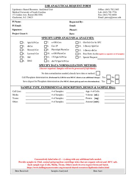 Fillable Online Lsr Analytical Request Form Fax Email Print