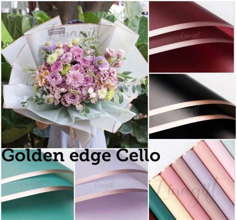 Jual Cellophane Lis Emas Pak Lembar Korean Flower Wrapping Kertas