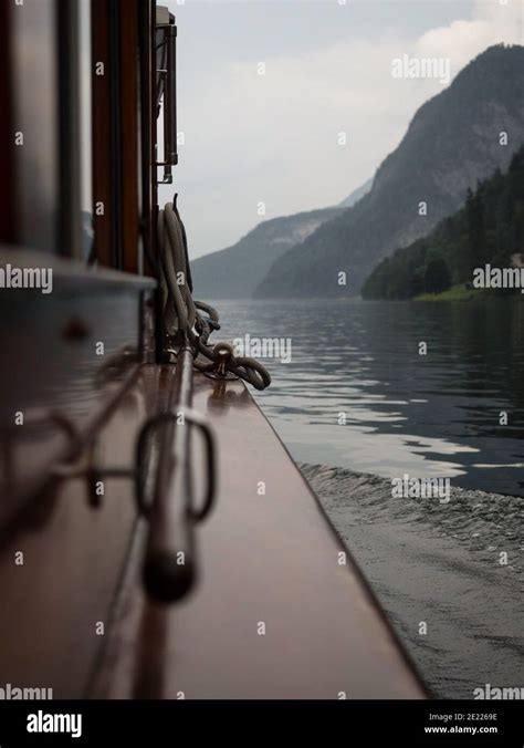 Panorama View Of Electric Boat Ship Vessel Transportation On Alpine