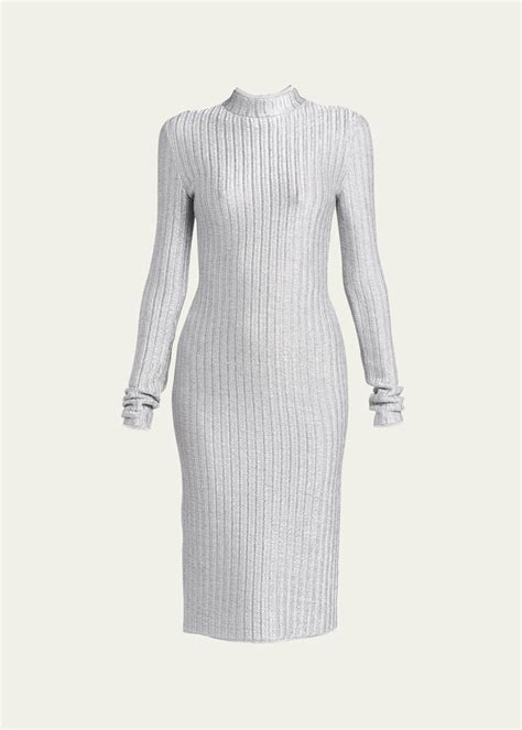 Tom Ford Metallic Knit Turtleneck Midi Dress Bergdorf Goodman