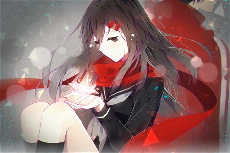 Black Hair Brown Eyes Hakusai Kagerou Project Kneehighs Long Hair Scarf