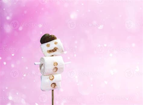 Ceramic Mug With Hot Fresh Cocoa Drink And Melted Handmade Marshmallow Snowman Stock