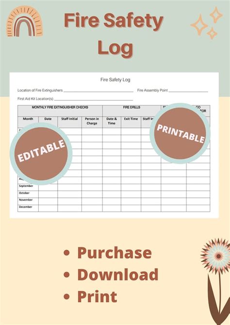 Fire Safety Log Printable Form Daycare Editable Childcare Etsy