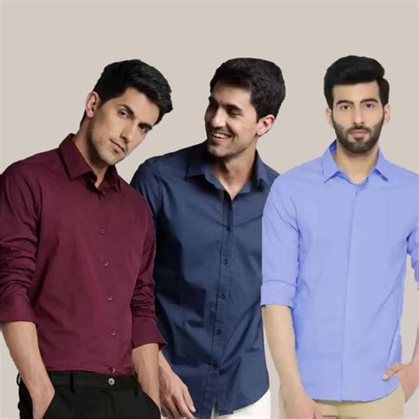 Buy Slim Fit Solid Collar Casual Shirt Sky Blue Maroon and Navy Blue ...