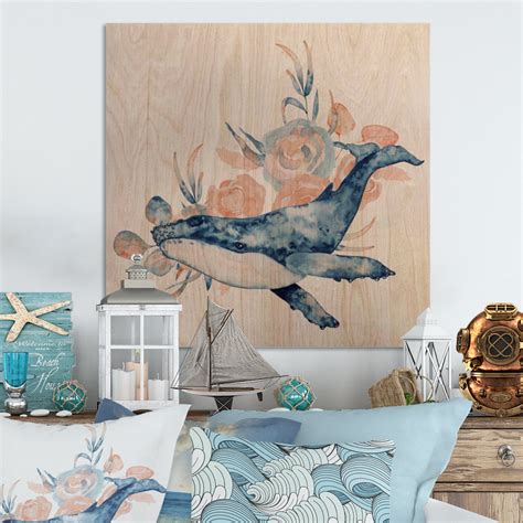 Highland Dunes Blue Whale On White III Nautical Coastal Print On