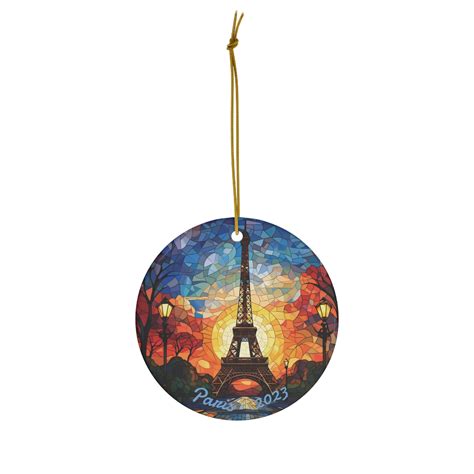 Custom Eiffel Tower Stained Glass Look With Ink On Ceramic Ornament