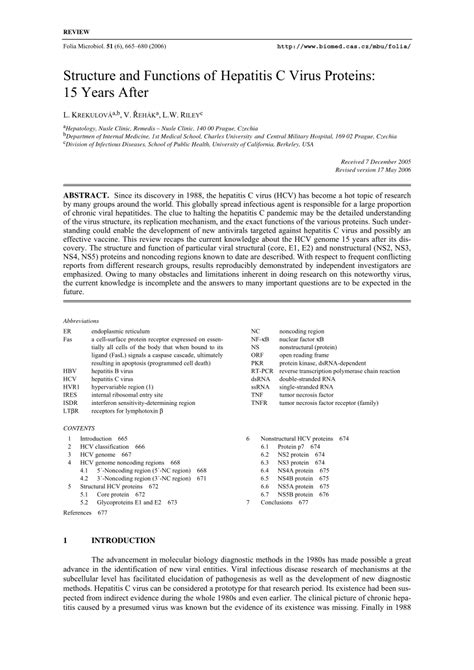 (PDF) Structure and functions of hepatitis C virus proteins: 15 years after