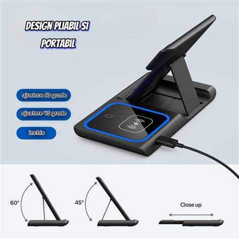 Vezeték nélküli töltő 3 az 1-ben, Összecsukható, Gyorstöltés QI 15W