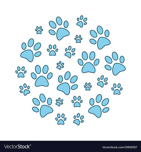 Blue animal paw prints round funny Royalty Free Vector Image