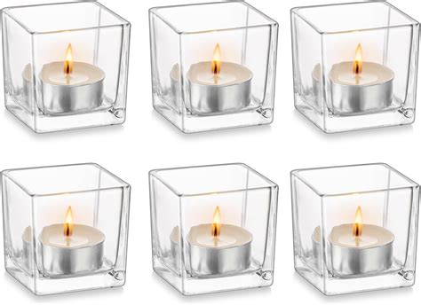 Glass Tea Light Candle Holders Hewory 12pcs Clear Tealight Holders Small Square Tea Light