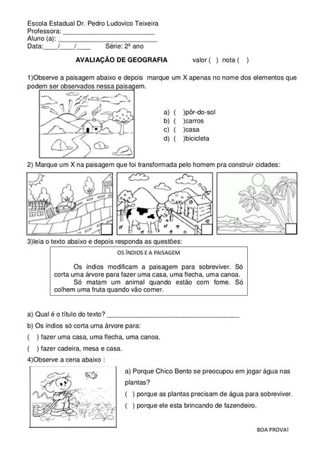 Atividades Sobre Paisagem Espaço E Lugar 6o Ano Com Gabarito
