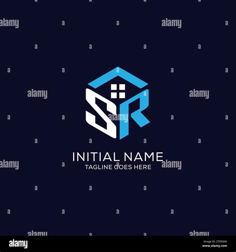 Initial Logo SR Monogram With Abstract House Hexagon Shape Clean And