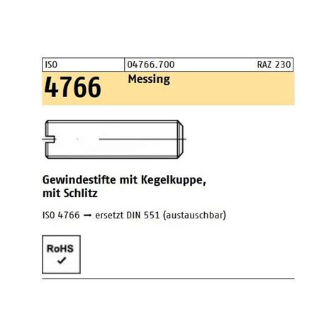 ISO 4766 Messing Gewindestifte Mit Kegelkuppe Mit Schlitz Abme