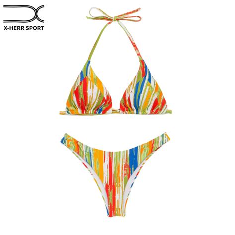 Swimwear Women Colorful Striped Push Up Padded Bikini Women Sexy Micro