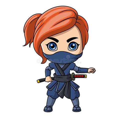 Cute Ninja Girl Cartoon Holding a Sword Stock Vector - Illustration of ...