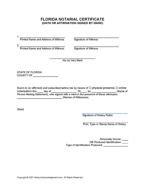 Notary Template Florida Pdf Template