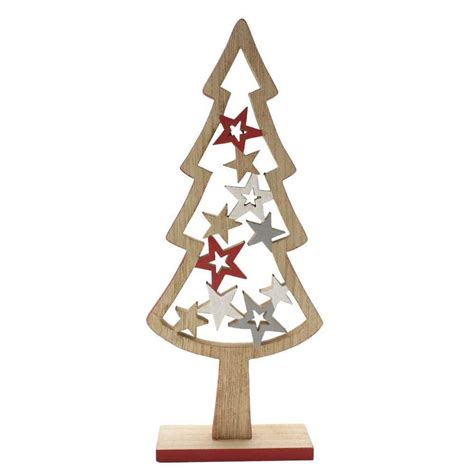 Sapin En Bois Naturel Et Rouge 30 Cm Retif