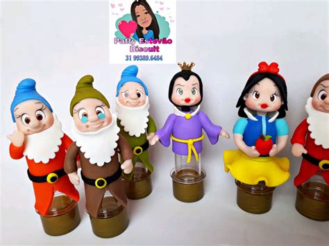 Branca de Neve e 7 anões tubetes biscuit Elo7