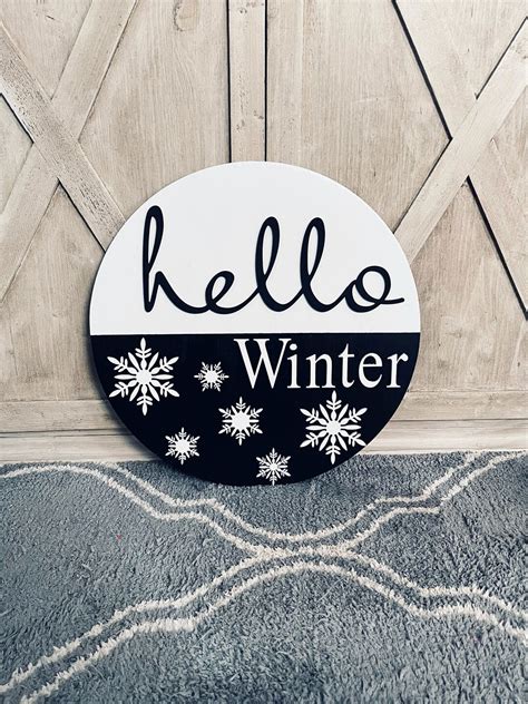 Hello Winter Wood Door Signs Winter Decor Winter Wood Signs Winter