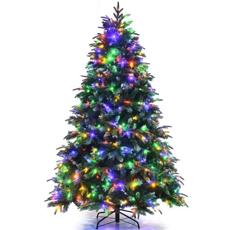 Gymax 7 Ft Pre Lit Artificial Christmas Tree Hinged Xmas Tree With 11 Flash Modes Gym08529