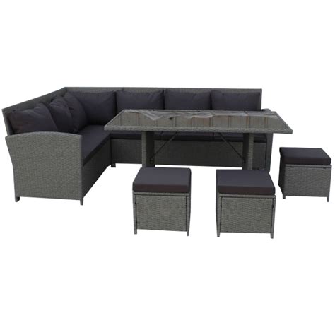 Set Mobilier Gradina Rattan Artificial Gri 5 Piese Stark