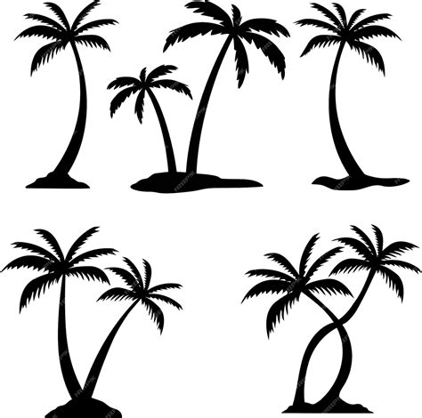 Premium Vector Set Of 5 Simple Palm And Coconut Tree Silhouette