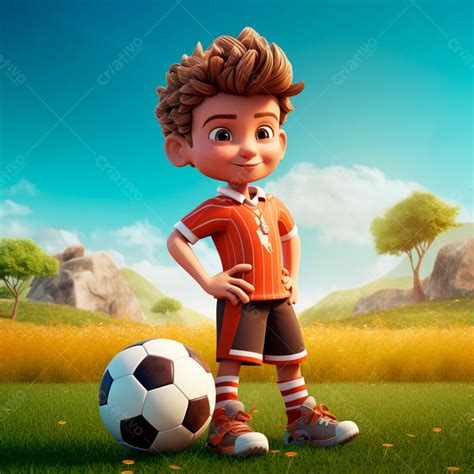 Boy Soccer Player Wearing Soccer Uniform With 3d Ball 23 Download