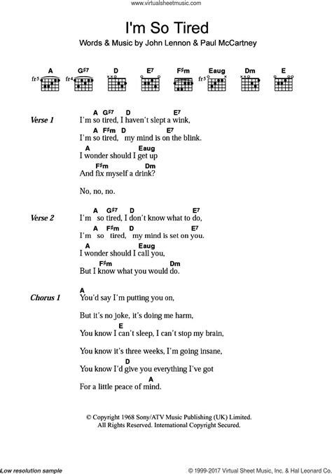 Im So Tired Sheet Music For Guitar Chords Pdf V2