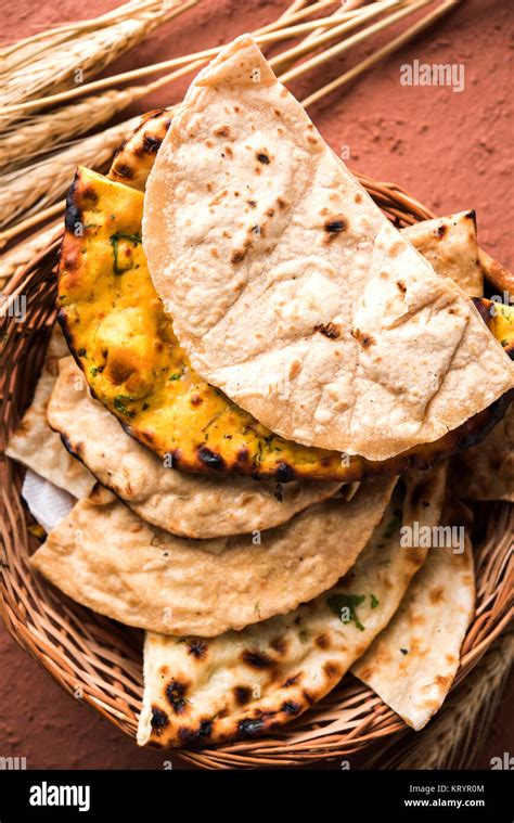 Assorted Indian Bread Basket Includes Chapati Tandoori Roti Or Naan