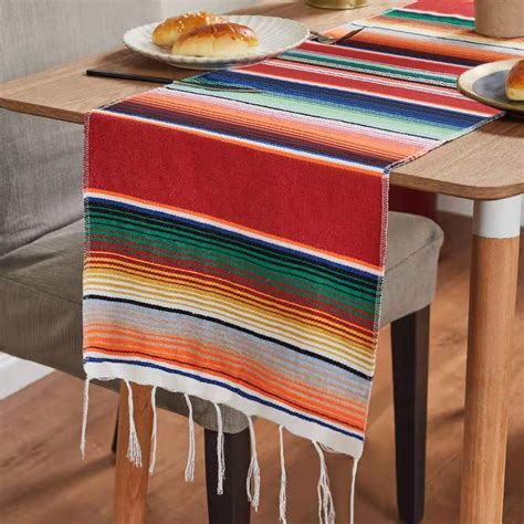 84108 Mexican Serape Table Runners Fringe Cotton Serape Blanket