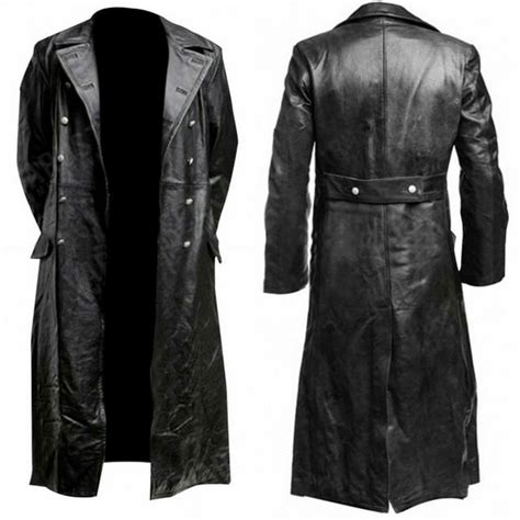 Vekdone 2024 Clearance Black Leather Trench Coat Mens Full Lengthleather Duster Coat Long Warm